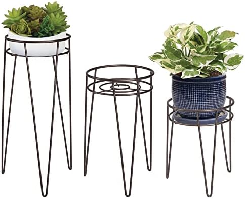 mDesign Midcentury Modern Flower Pot Stand - Metal Succulent and Plant Pot Holder - Minimalist Outdoor & Indoor Plant Holder - Hairpin Legs - Sturdy - Bronze