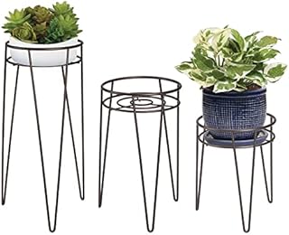mDesign Midcentury Modern Flower Pot Stand - Metal Succulent and Plant Pot Holder - Minimalist Outdoor & Indoor Plant Holder - Hairpin Legs - Sturdy - Bronze