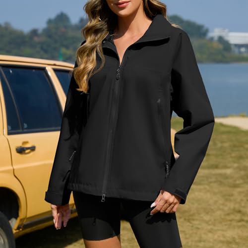 American Trends Rain Jacket Women Waterproof with Hood Travel Rain Coats Loose Fit Windbreaker Lined Jacket3