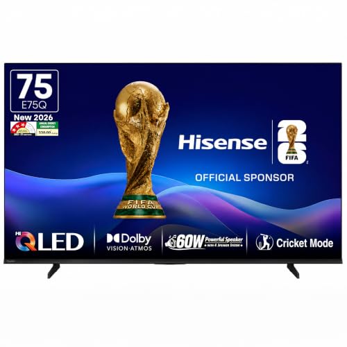 Image of Hisense 75 Inches 4K Ultra HD Smart QLED TV 75E75Q | E75Q Series | 60W Powerful Speakers | Dolby Atmos & HDR10+ | ALLM, VRR & Game Mode | Cricket Mode | AI 4K Upscaler | VIDAA OS (Black)