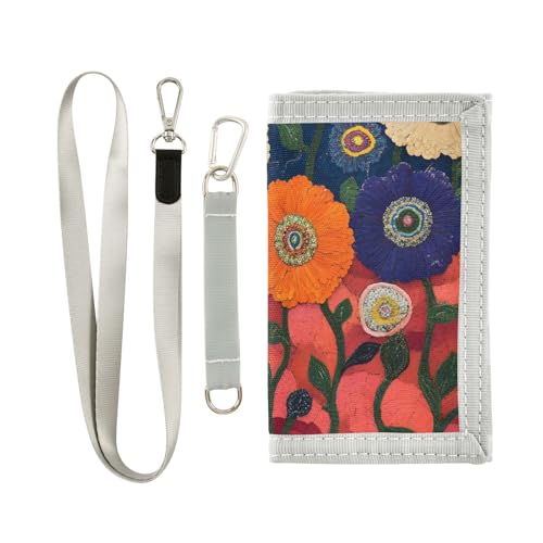 FOLIOSA Kids Wallet for Boys Girls Floral Pattern Print Youth Wallet with Zipper Pocket Card Holders, Novelty Wallet 4.9×2.9 in