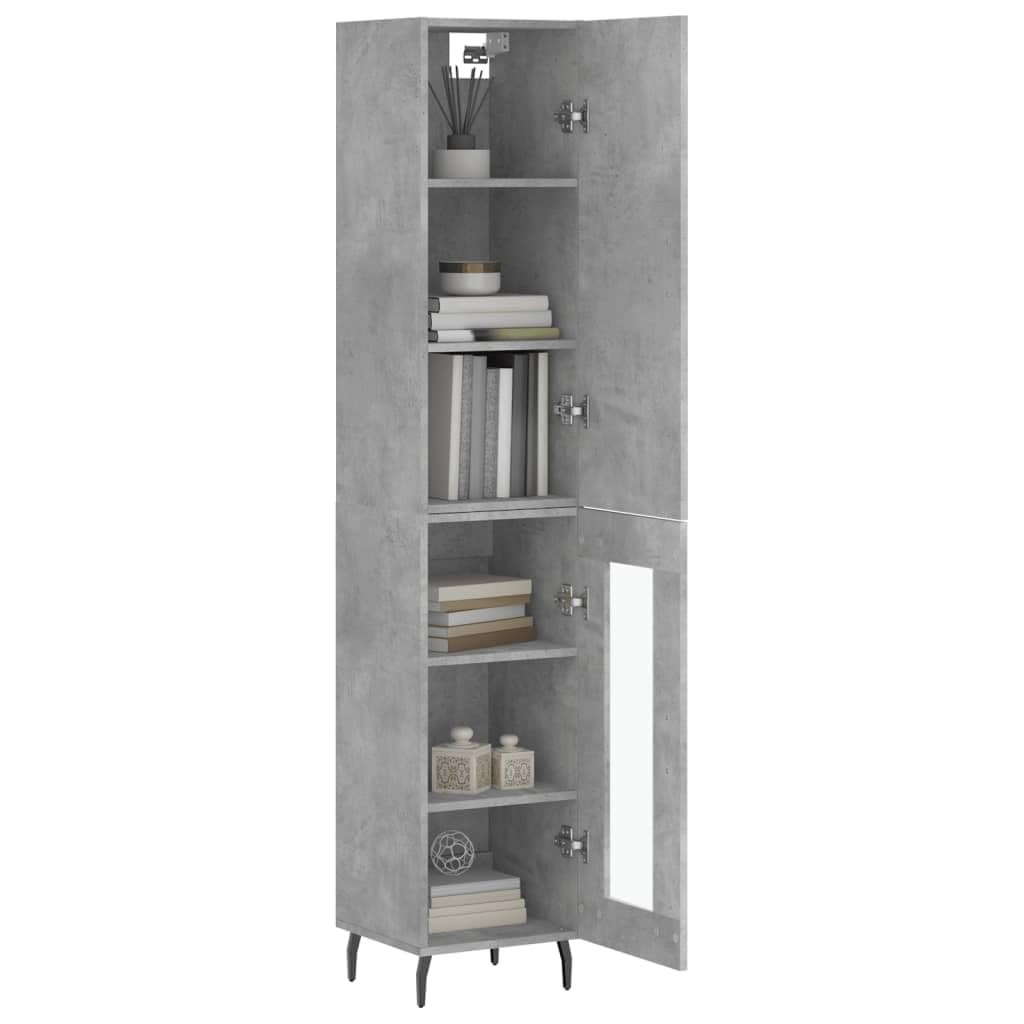 Armadietto alto in legno grigio cemento, 34,5 x 34 x 180 cm, con molto spazio e piedini in metallo, per soggiorno, comò e credenza, elegante armadio da corridoio dal design pratico
