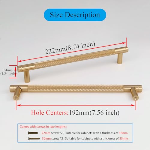 Pexintek 2 Pack Gold Modern Cabinet Handles 192mm Hole Centers Kitchen Bathroom bedrooms Study Furniture Door Vintage Pulls with Screws for Cupboards Drawer Wardrobe Dresser (Gold) - Image 4