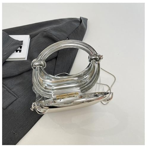 Image of Acrylic Evening Clutch Purse Top-handle Moon Hobo Bag, Elegant Marble Handbag for Wedding Cocktail Party