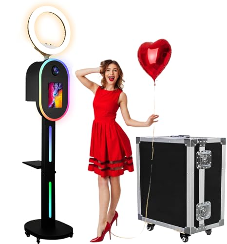 Image of Photo Booth for iPad 10.2 inch 10.5 inch 10.9 inch 11 inch 12.9 inch 13 inch for Camera Dualuse Photobooth Machine Selfie Station Stand APP Control RGB Light Music Sync Light Box with Flight Case for Rental Wedding