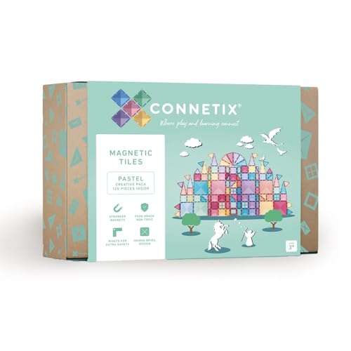 Connetix Tiles - Set di 120 pezzi pastello creativo, con quadrati grandi, piastrelle geometriche, porte e finestre per costruire castelli, palazzi e molto altro ancora