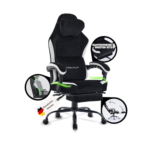 PixelPilot®Ergonomischer Gaming Stuhl [Atmungsaktiver Stoff] Chair mit Fußstütze, Kopf- und...