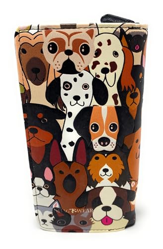 Shag Wear Puppy Dog Doggie Crowd Large Animal Wallet for Women and Teen Girls Vegan Faux Leather 7" Black2