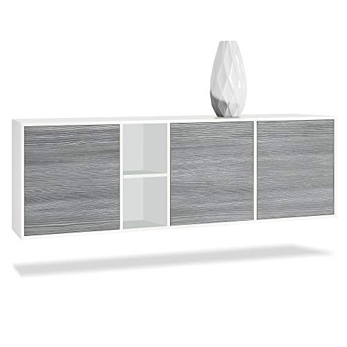 Vladon Cómoda Cuba - Blanco Mate/avola Antracita - Aparador Moderno para su salón - (AnxAlxPr) 182x53x35 cm