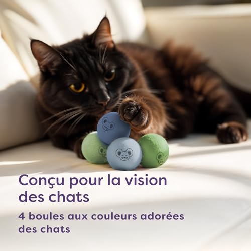 Balles pour Chats avec Clochettes - 4 Balles en Laine - Jouets pour Chats Durables Aux Couleurs Vives & Au Doux Son - Sac De Rangement Inclus – Image 6