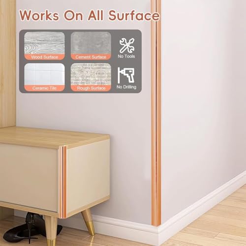 Image of inch1 Roll Flexible PVC Wall Molding Trim - Decorative & Protective Caulk Strip for Table Edges, Door Frames, Baseboards, and Corners (Rose Gold)