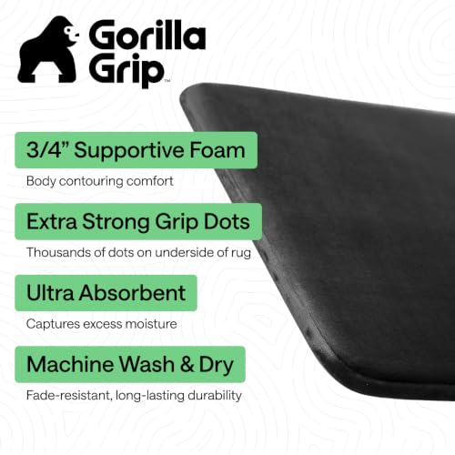 Image of GORILLA GRIP Memory Foam Bath Mat, Soft Absorbent Velvet Bathroom Mats, Durable Dots on Underside, Machine Washable Bathmat, Carpet Rug Room Decor for Shower Tub Floor RV, 60x24 Rugs, Black
