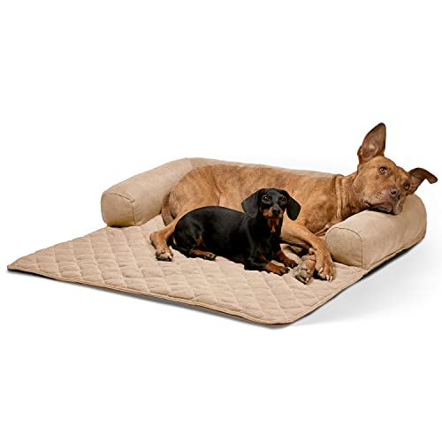Lous Sofaschutz Hund – Hundedecke Sofa Hundebett Couch – Handgefertigte Hundematte mit Rand – Waschbar bis 90 Grad und besonders kuschlig – Größe S ca. 76x76x12cm (Beige)