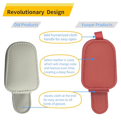 Image of Yuoyar 2 Packs Sunglasses Holders for Car Visor - Magnetic Leather Sunglasses Holder and Ticket Card Clip - Car Visor Accessories (Red)