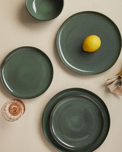 Image of Large Holiday Dinnerware Sets for 8, Ceramic Plates and Bowls Set, Kitchen Dish Set, Microwave & Dishwasher Safe Dishware, Perfect for Christmas & Thanksgiving, Forest Green