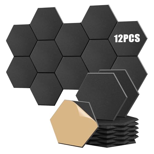 Anluomania 12 Stück Schallschutzplatten, Schallabsorber Hexagon, 30x30x0.9cm Akustikplatten Selbstklebend, Hohe Dichte Schallabsorber für Tonstudio, Büro,Studio und...