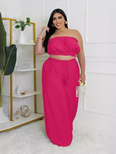 Image of Two Piece Sets for Women Summer Outfits Crop Tops and Wide Leg Pants Sets Sexy Jumpsuits Vacation Outfits with Pockets