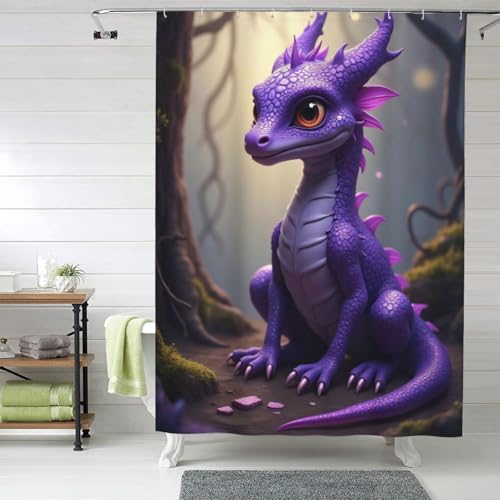 Rideau de douche dragon violet 152x183 cm en tissu épais lavable pour salle de bain - 2