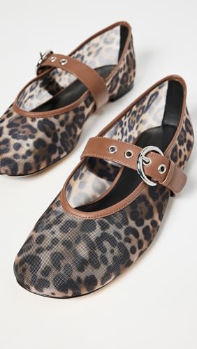 Leopard Print Mesh Ballet Flats for Women Classic Round Toe Mary Jane Flats Comfortable Buckle Strap Low Heel Ballerina Flats2