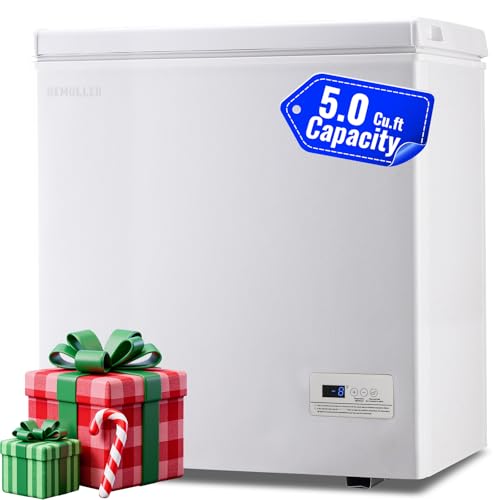 DEMULLER Chest Freezer with Electronic Panel, Accurate Temperature Display to 1 ℉ and Easy to Use 5.0 Cu.ft Deep Freezing with 2 Removable Baskets White