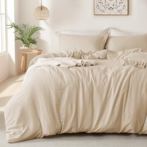 Image of MILDLY Duvet Cover 120 inchx98 inch Ultra Soft Comforter Cover Set 3pcs, Khaki | Washed Microfiber Cotton-Like, Breathable Comfort, Hidden Zipper, Corner Ties, OEKO-TEX Certified, Fade Resistant