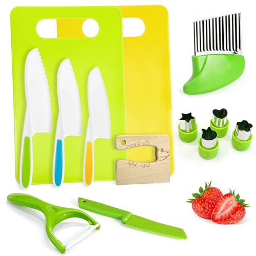 Chanking 13 Pieces Kids Safe Knife Set for Real Cooking Child-Friendly Plastic Chef Tools Montessori Kitchen Toys for Toddlers with Bright Colors Gifts for Boys and Girls