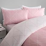OHS Single Bedding Set Geometric Print, Ultrasoft Warm Geo Modern Minimalist Style Reversible Quilt Duvet Cover Set with Pillowcase Luxury, Blush - Single Duvet