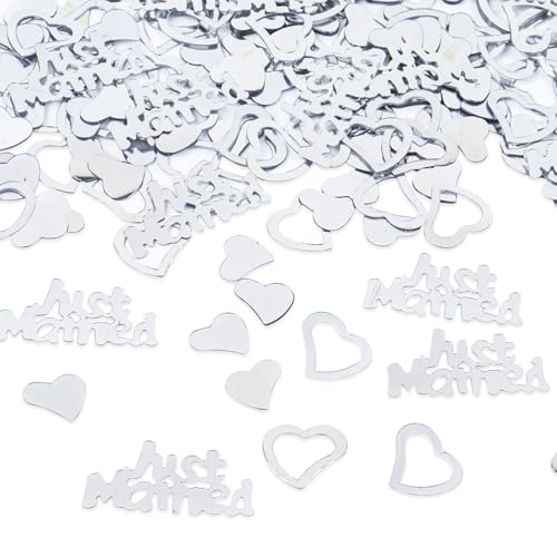 Wedding Confetti, 30g Just Married Table Scatter Silver Heart Shape Confetti Sequins Wedding Scatter Table Decoration for Bridal Showers Engagement Party Decor