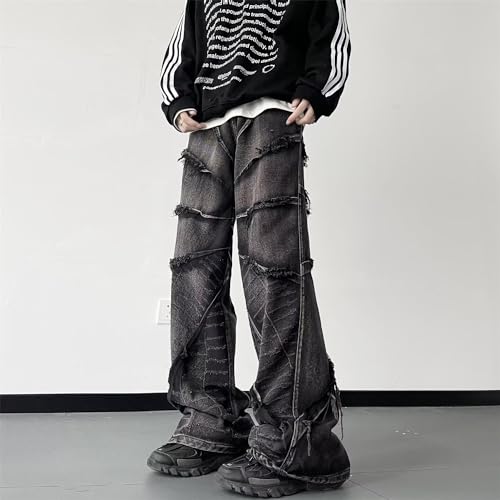 Men's Baggy Jeans Y2k Hip Hop Pants Stacked Jeans for Women Mid Rise Fashion Grunge Streetwear Clothes Black3