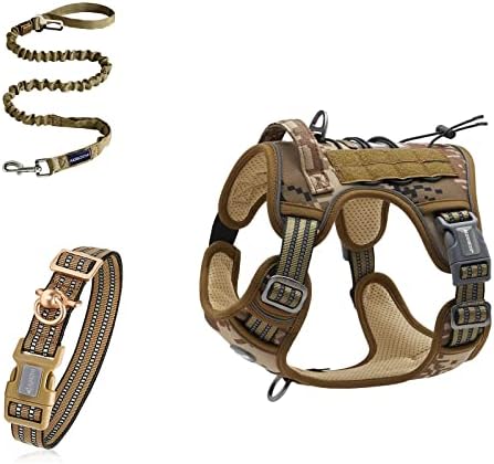 Auroth Tactical Dog Harness with 6 FT Heavy Duty Dog Leash and Reflective Dog Collar for Medium Large Dogs