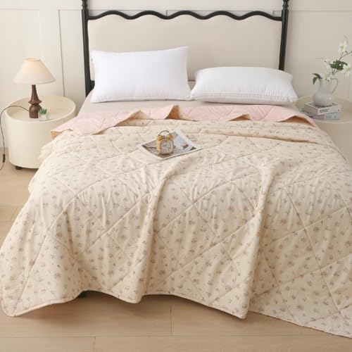 Edredón de verano Highdi beis 200x230cm de microfibra suave reversible 3