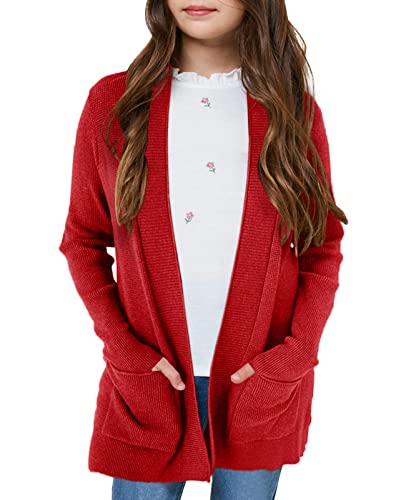 Image of Girls Cardigan Kids Open Front Oversized Sweater with Pockets | Casual Cardigans, Soft Knit, Long Sleeve, Uniform Cardigan for Girls, 7-14 Years
