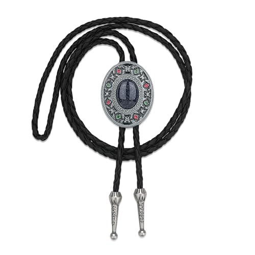 Image of Bolo Tie for Men Women Cowboy Turquoise Celtic Natural Tiger Eye Stone Longhorn Bull Western Leather Bolo Necktie