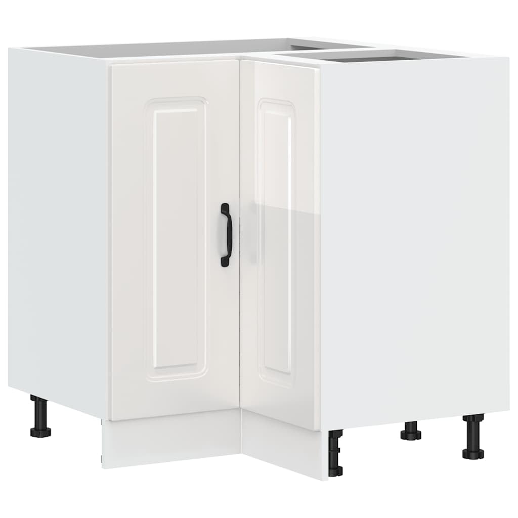 vidaXL Armoire d'angle de Cuisine Kalmar Blanc Brillant, Armoire d'angle, Meuble d'évier d'angle, Meuble d'angle