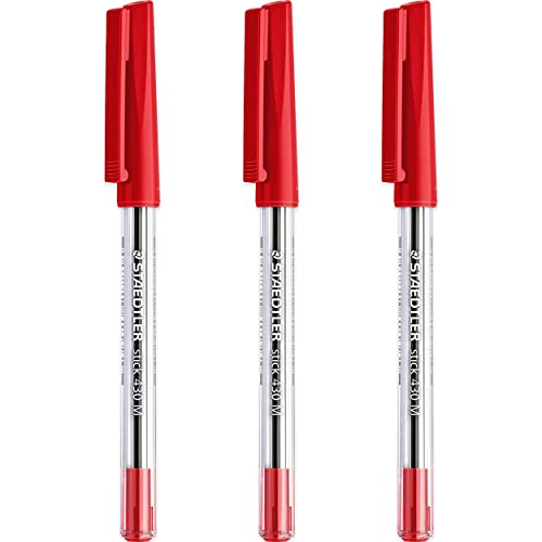 STAEDTLER Medium 0.5mm 430 Stick Ballpoint Pens Writing Pen Smooth - Red Ink - Pack Of 3