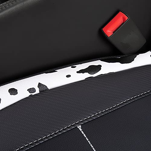 Flying Banner Universal Carbon Fibre Leather Car Seat Covers Airbag Compatible Seat Protector (Full Set, Black and White Cow) - Image 6