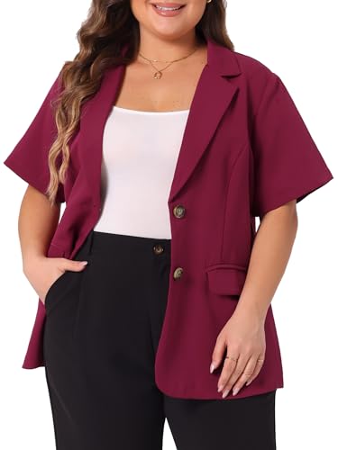 Agnes Orinda Plus Size Casual Blazers for Women Short Sleeve Notched Lapel Button Work Office Blazer Suit Jacket