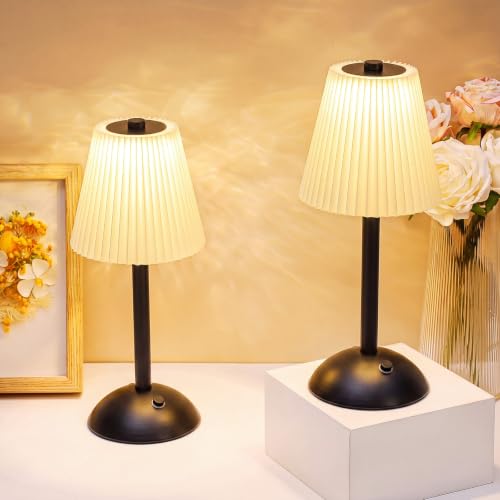 Image of Liliful 2 Pcs Cordless Table Lamp Rechargeable Touch LED Small Gold Portable Battery Operated USB-c Desk Lamp 3 Color Dimmable for Bedroom Living Room Dining (Black,Beige Cloth Style)