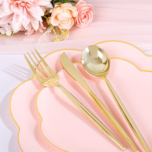 ejonirinjonir 180pcs Fancy Pink and Gold Plastic Plates for Wedding Showers by ejonirinjonir - Used condition - Image 8