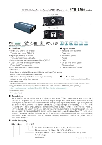 Onduleur 1200W NTU-1200-212CN alimentation à découpage