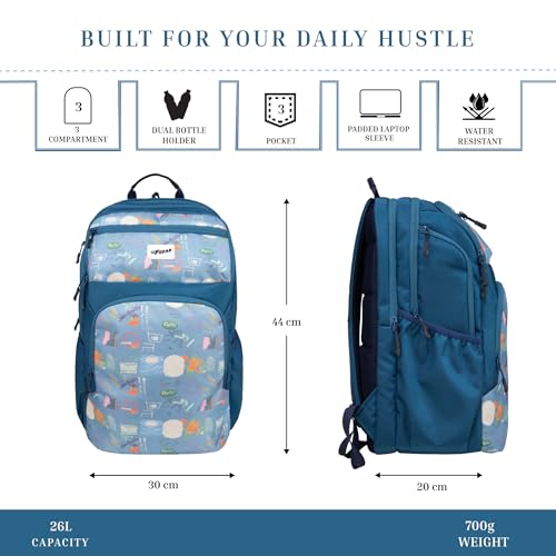 Image of F Gear Akira Black 26L Backpack, 3 Spacious Compartments, 3 Pockets and 1 Hidden Pocket|Anti theft Backpack|Airflow Padded Back Panel|Lightweight & Durable|Ideal for Office, Daily Use & Travel