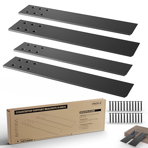 Image of BATODA 14" Countertop Support Brackets (4 pcs) for Granite - Heavy Duty L Shelf Bracket - Wall Mounted Support for DIY Open Shelving – Knee Wall Support - Mounting Hardware Included ( Pack 4 )