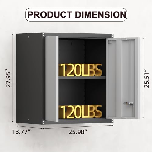 STEELIST Metal Wall Cabinet, Garage Cabinets Wall Mounted, Locking Storage with Adjustable Shelves, Wall Mounted Garage Cabinet with Doors, Floating Cabinet for Home Office, Utility Room