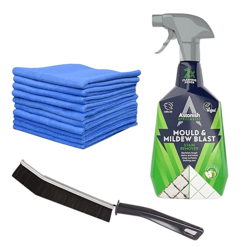 Image of Mould & Mildew Remover Spray 750ml Cleaning Kit with Crevice Brush & 1 Microfibre Cloth – Bathroom Cleaner for Tiles, Grout, Kitchen & Window Frames