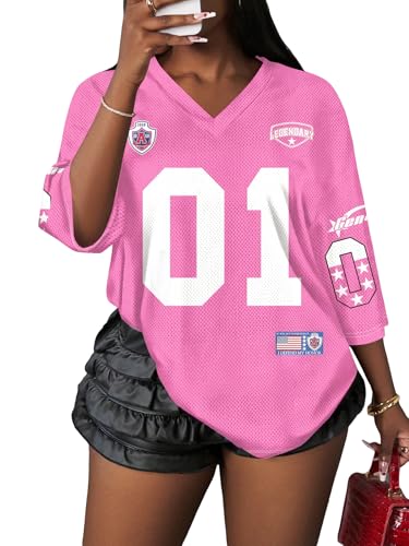 Image of RoseSeek Women's Jersey Shirts Number Graphic V Neck Football T Shirts Tops