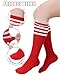 Chuarry 20 Pairs Red Knee High Socks for Women Classic Stripe Tube Outdoor Casual Athletic Christmas Socks Bulk for Cheerleading Activities Sport Spirit Event Wear