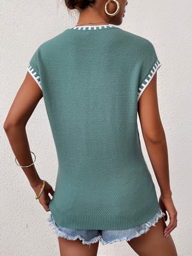 Image of Cap Sleeve Sweater Tops for Women 2026 Knit Summer Sleeveless Tank Vest | Slim Fit, Trendy Color Block, Soft, Skin-Friendly, Strechy, Lightweight, Breathable, Casual Daily Wear