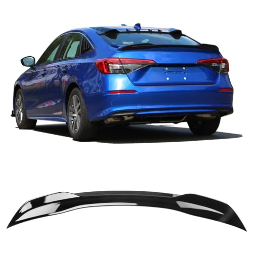 IKON MOTORSPORTS, Trunk Spoiler Compatible with 2022-2026 Honda Civic 11th Gen 4-Door Sedan, SI RS Style Gloss Black ABS Plastic Rear Tail Trunk Wing Spoiler Lip