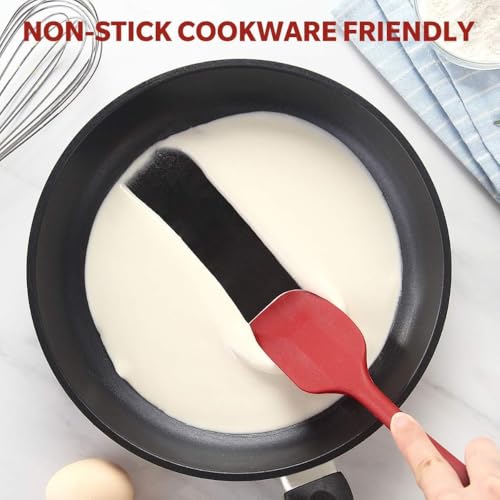 Image of Baskety Silicone Heat-Resistant Non-Stick Spatula Set of 2 - Small 20.5cm, Food-Grade, One-Piece Seamless Design with Steel Core, Perfect for Cooking, Baking & Mixing (Red)