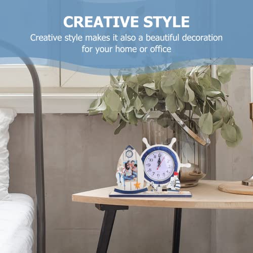 Didiseaon Mediterranean Style Clock—Nautical Desktop Silent Clock Rudder Steering Wheel Beach Sea Theme Desk Decor（No-Battery） #TOP4